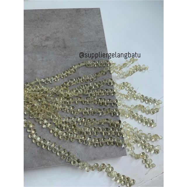 batu tetes air mata 8mm Yellow QUARTZ kuarsa kuning LUBANG SAMPING