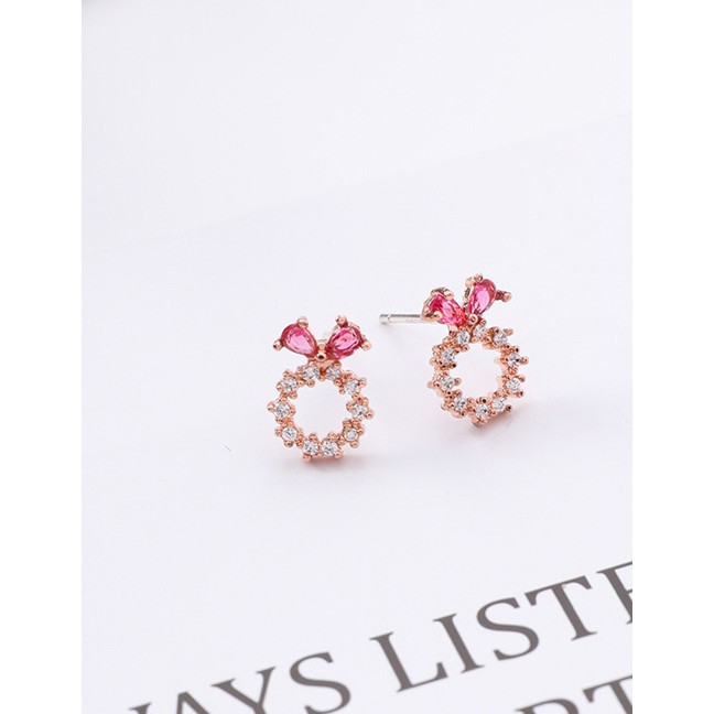 LRC Anting Tusuk Fashion Plum Red Round Shape Decorated Earrings F07693