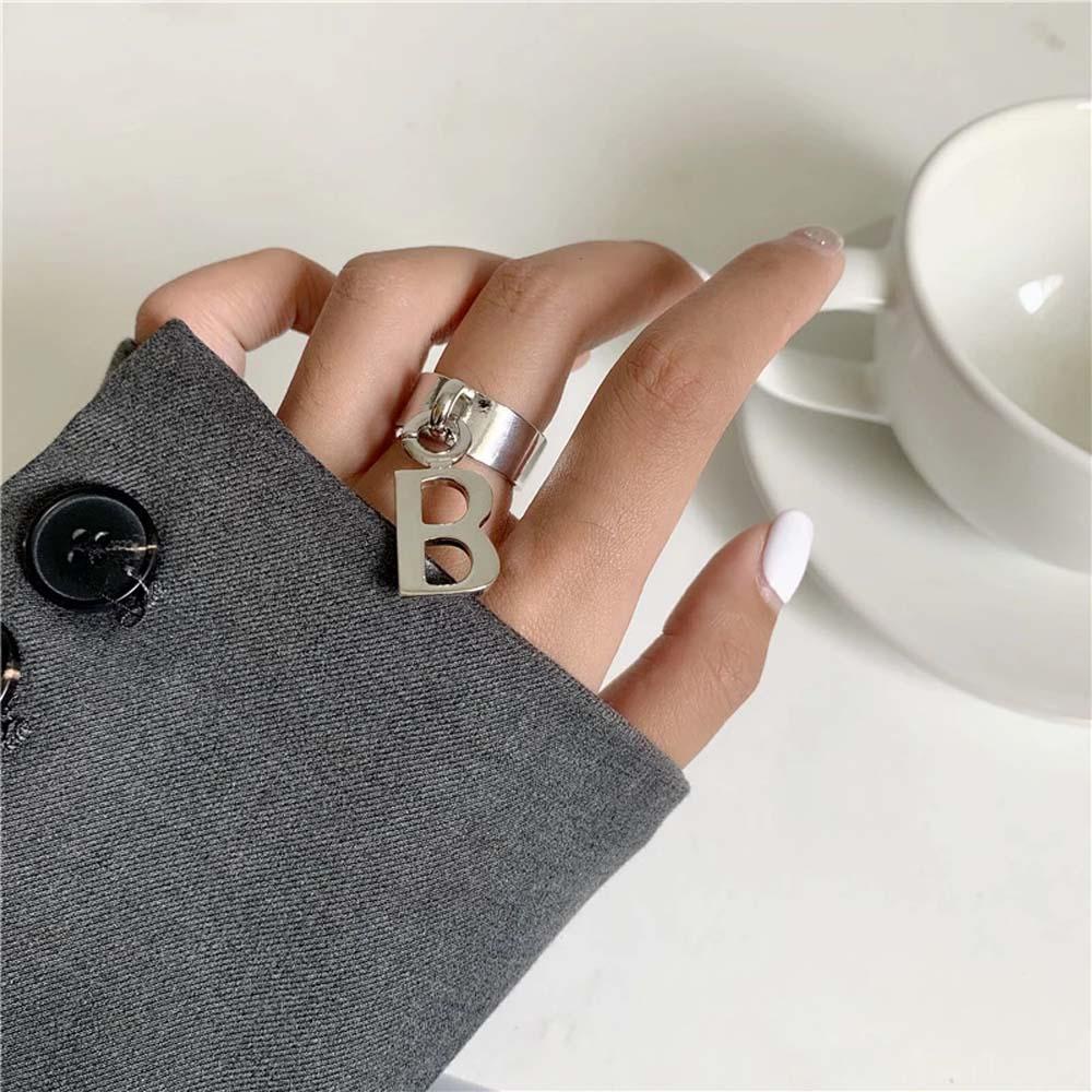 Mxbeauty Cincin Desain Bukaan Untuk Wanita Pria Perhiasan Musim Gugur Huruf Geometris B