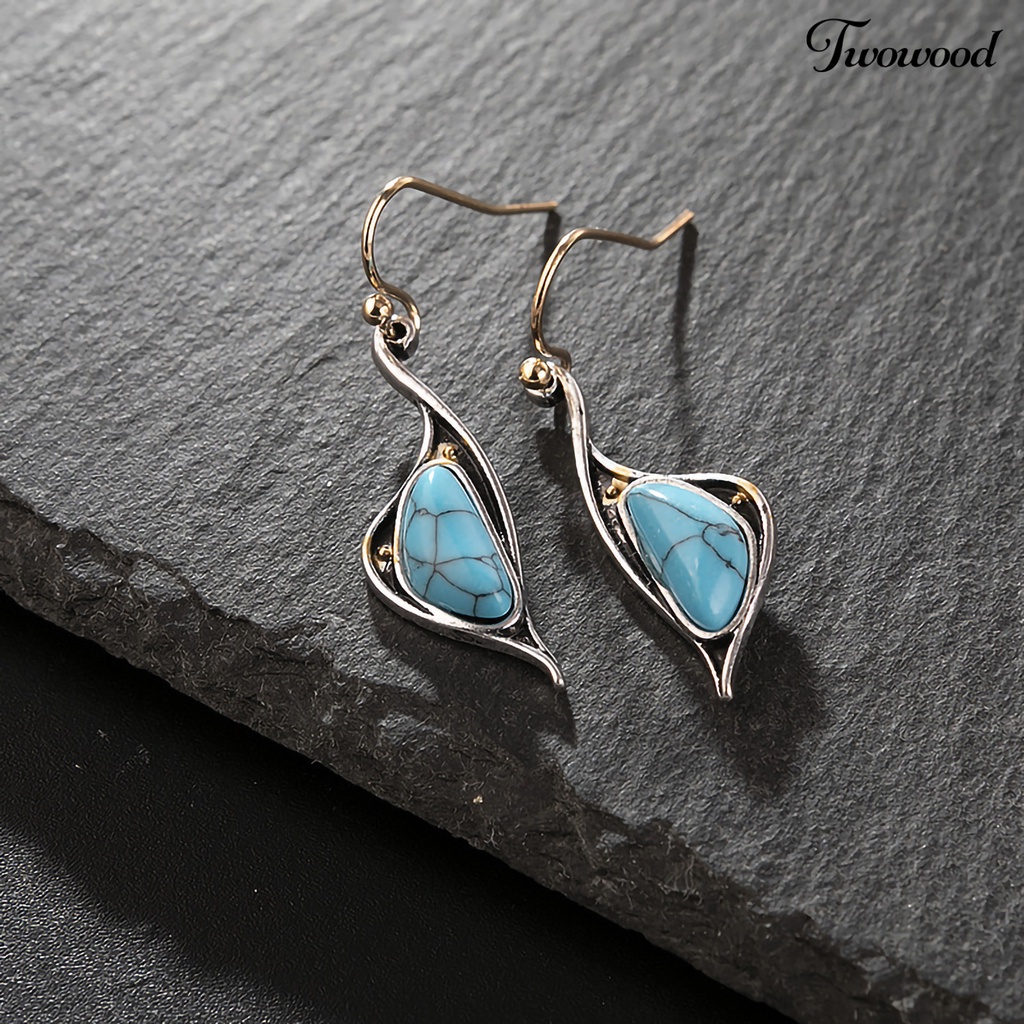 Twowood 1 Pair Hook Earrings Blue Pendant Faux Turquoise Jewelry Electroplating Long Lasting Drop Earrings for Wedding