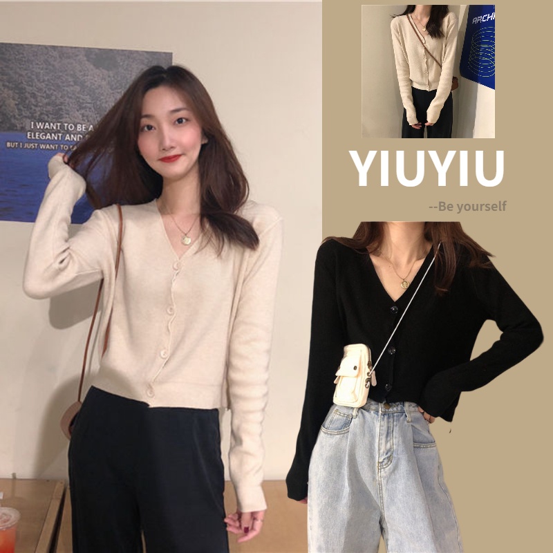 YIU YIU Rajut - Knitwear Cardigan Polos Wanita Lengan Panjang Korean Style