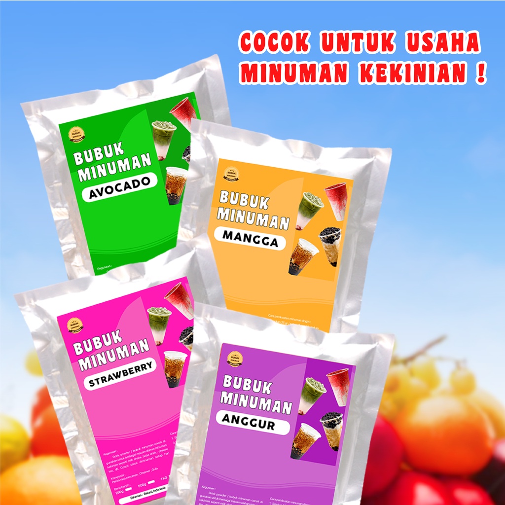 BUBUK MINUMAN RASA BUAH 1KG / BUBUK MINUMAN BOBA 1KG / SERBUK MINUMAN ANEKA RASA 1KG / BUBUK MINUMAN KEKINIAN 1KG / SERBUK MINUMAN BOBA 1KG / POWDER DRINK