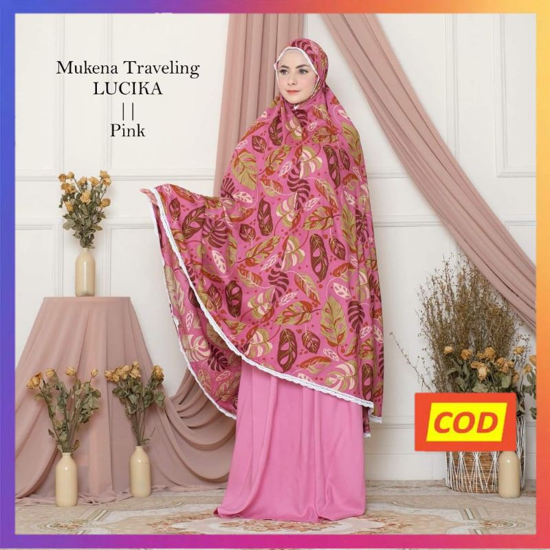 Raszi Official Mukena Traveling Dewasa Katun Rayon Premium Warna Pink Motif Janda Bolong List Renda