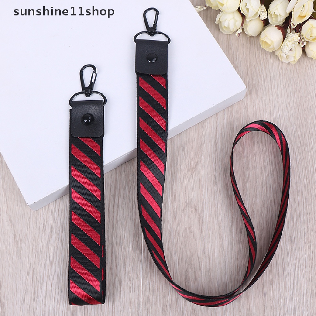 Sho Tali Lanyard Leher / Pergelangan Tangan Motif Garis Untuk Kunci / Kartu ID / Handphone