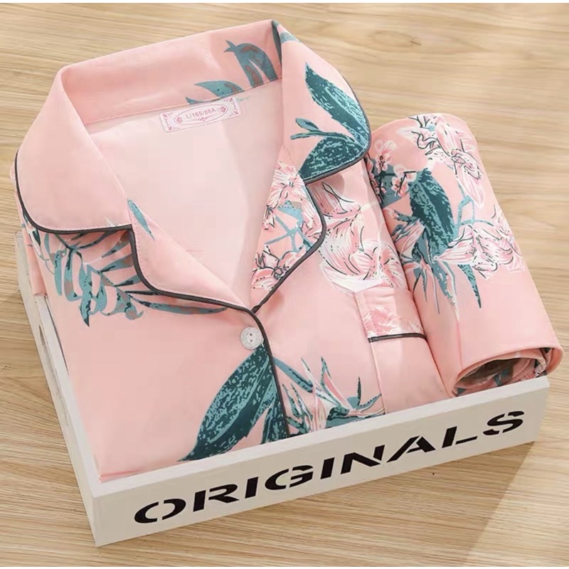 JC- PIYAMA SET Import CP / Piyama wanita Import terbaru / Piyama Import Korean Style-Leaf Flow Peach CP