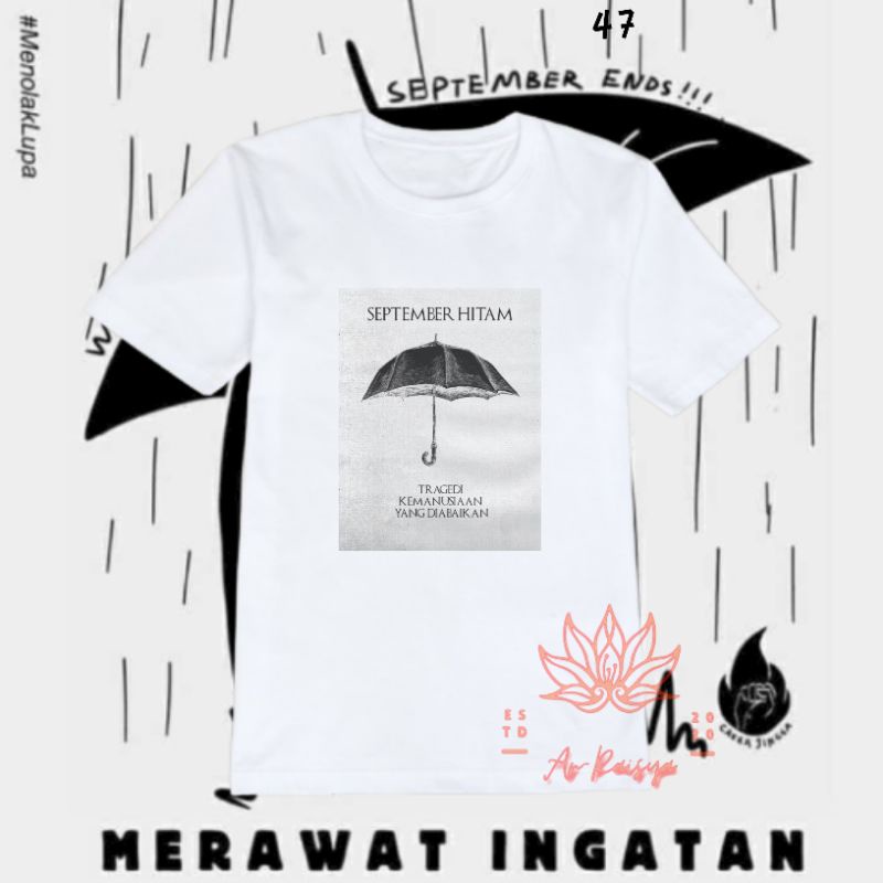 kaos September hitam/T-shirt September hitam/Kaos Munir/t-shirt Munir/Kaos menolak lupa/T-shirt meno