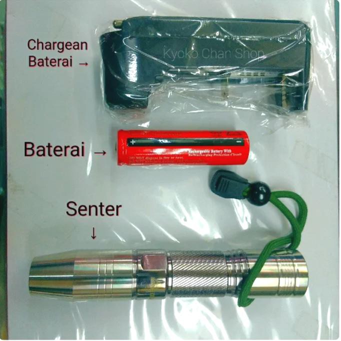 SENTER BATU AKIK PLUS BATERAI DAN CHARGERAN BATERAI PLUS KOTAK SIMPAN
