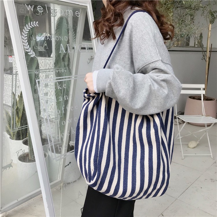 TC-50 tas kanvas canvas besar strip wanita bahu import jepang korea