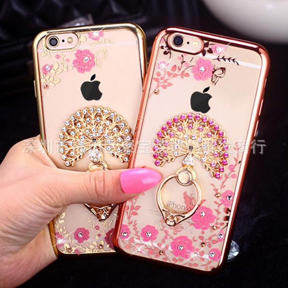 CASE FLOWER DIAMOND + RING HOLDER CASE HP Samsung,Oppo,Vivo,Xiaomi,Iphone Case Termurah