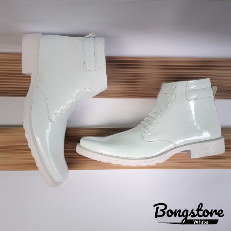 sepatu pria pdh putih boots mengkilap terbaru sepatu pria formal putih