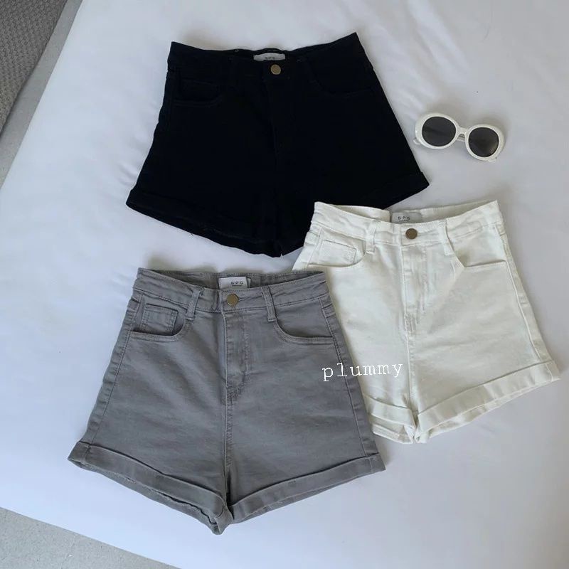 Celana Hot Pants Jeans Wanita High Waist Celana Pendek HW Light Grey Dan Snow Hitam