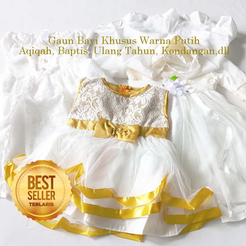 Gaun Putih Bayi Perempuan 6 12 Bulan Warna Putih Dress Baptis Aqiqah Anak Perempuan Gamis Aqiqah Bayi Baru Lahir KAA1