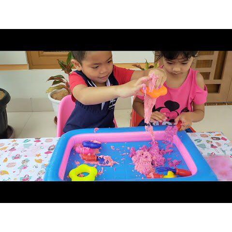 Mainan pasir ajaib kinetik elastic sand slime  alas ban pantai motorik set lengkap cetakan