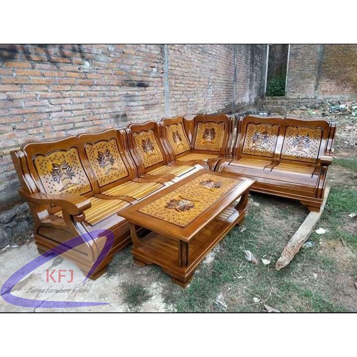 Kursi tamu sudut jati model jumbo