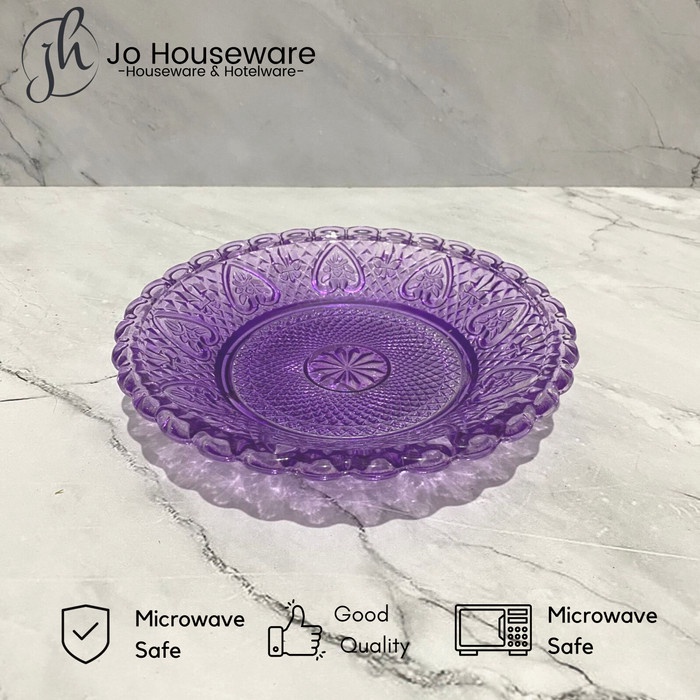 Piring buah kaca / piring saji motif gelaskaca diameter 20cm T123 T121 - bening putih