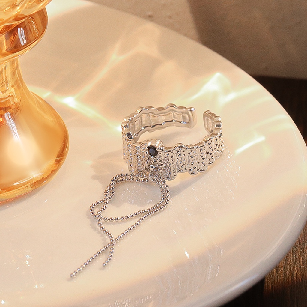 Hu Hu Hu Hu Hu Alat Bantu Pasang Kacamata♡ Cincin Model Terbuka Desain Rantai Rumbai Hias Berlian Imitasi Berkilau Adjustable Untuk Wanita