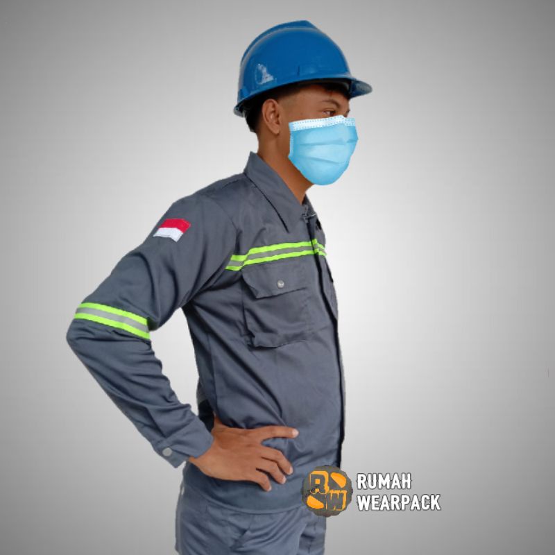 Baju Kerja/ Wearpack Proyek/ Seragam Kerja Atasan Warna Abu Tua Polos