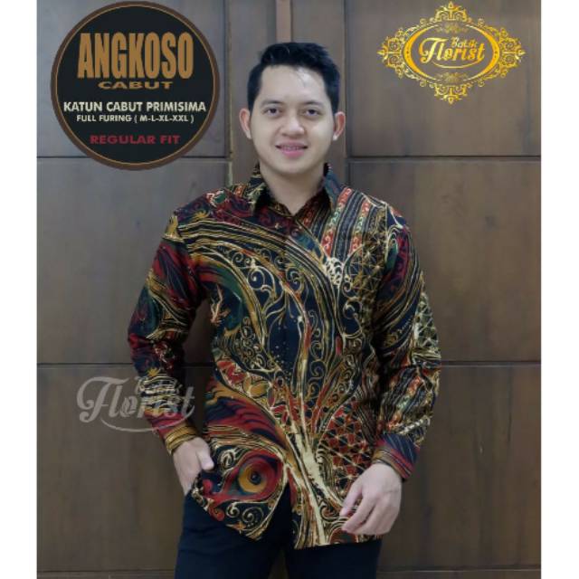 Kemeja Batik Eksklusif Lengan Panjang ANGKOSO Bahan Katun Cabut Lapis Furing