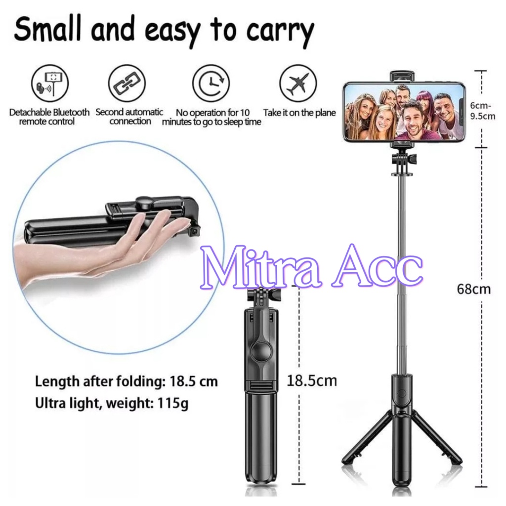 Tripod Bluetooth Tripod 4in1 Selfie Stick Remote Tongsis Action Cam Black