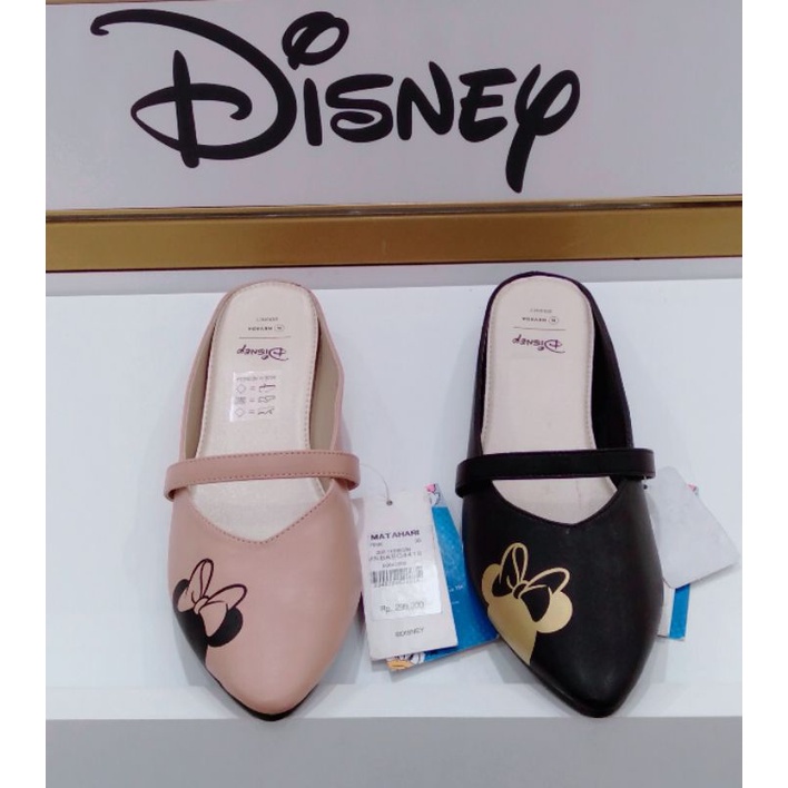 FLATSHOES NEVADA X DISNEY Original Brand Matahari Motif Mickey Minnie Pink Hitam Sepatu Selop Wanita