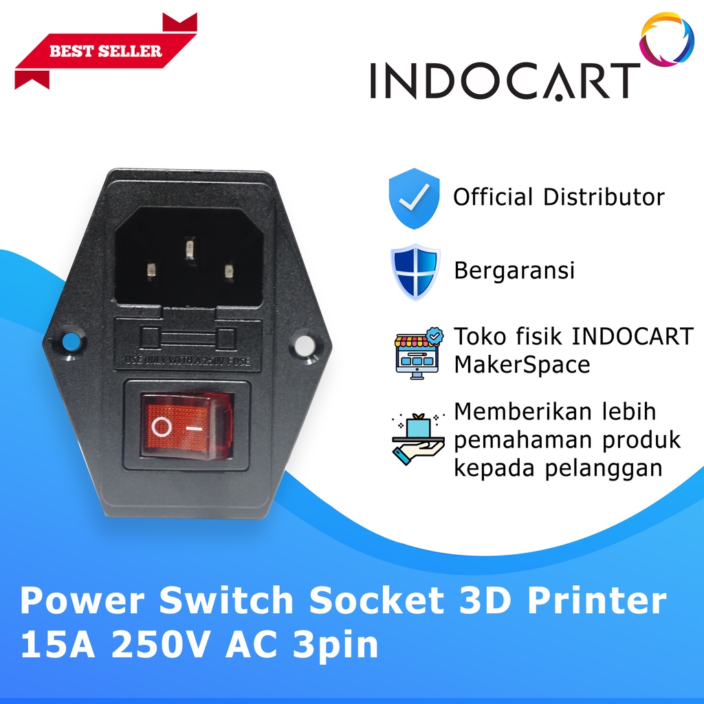 INDOCART Power Switch Socket 3D Printer 15A 250V AC 3pin