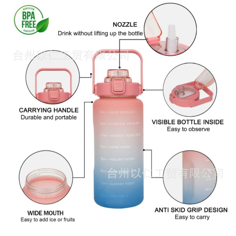 Botol Minum Motivasi Penanda Waktu Viral Korea 2000ML / Gradient Colour Sport Water Bottle GRADIASI 2 LITER WARNA WARNI