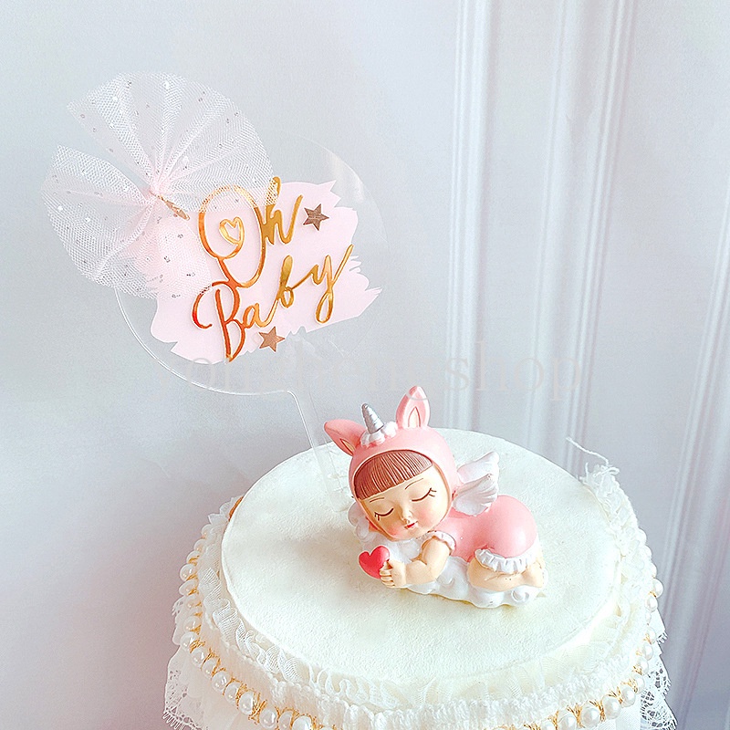 Topper Kue Desain Oh Baby Bahan Akrilik Untuk Dekorasi Pesta Ulang Tahun Anak