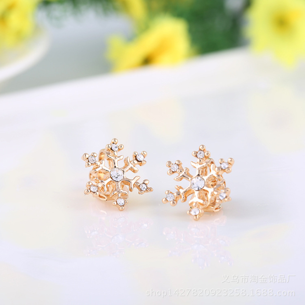 Anting Klip Tanpa Tindik Desain Geometri Snowflake Warna Gold / Silver Untuk Wanita