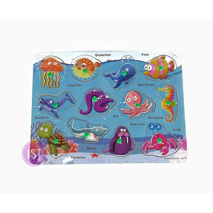 mwn.toys Puzzle Papan Kayu Hewan Laut Inggris