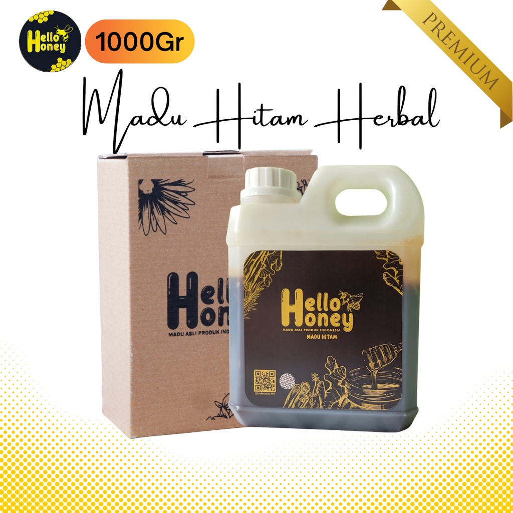 

Madu Hitam (Pahit) Hello Honey 1 kg Asli Halal BPOM - Madu Herbal Rendah Gula Natural Uray Baduy Original 100%