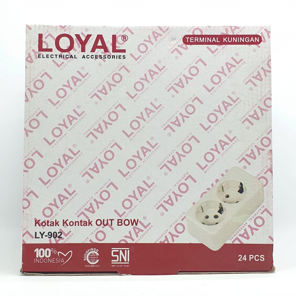 @24 Pcs (1 Kotak) LY-902 Loyal 2 Lubang (Tanpa Led &amp; Kabel) / Stop Kontak Arde 2L / OB Stop Kontak /