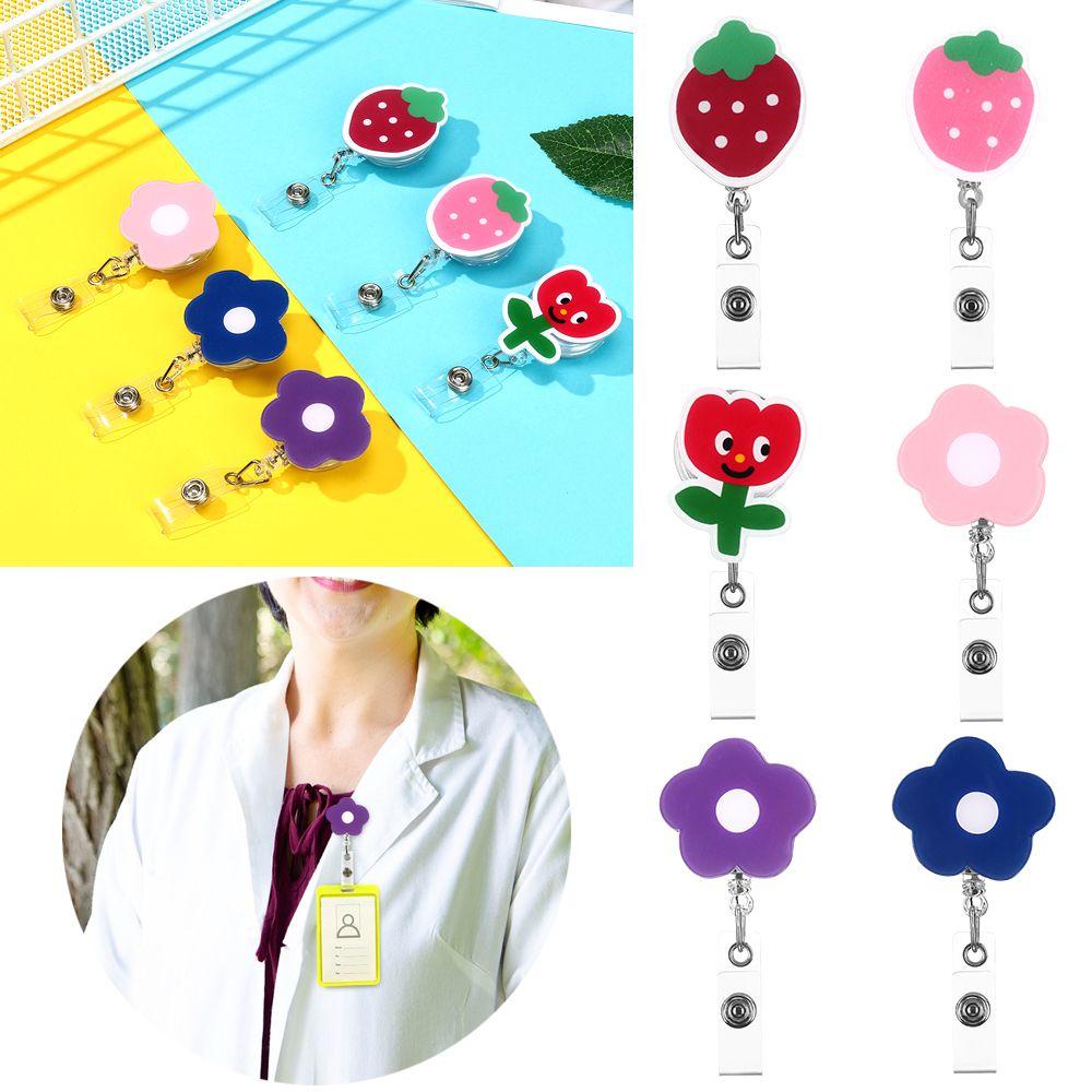 Top Klip Holder Lencana Motif Strawberry / Bunga Untuk Aksesoris Alat Tulis Pelajar
