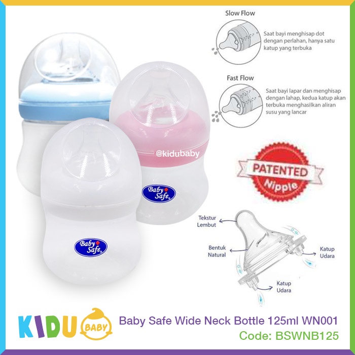 Baby Safe Botol Susu Bayi New Born Bottle Wide Neck Bottle 125ml WN001 Kidu Baby