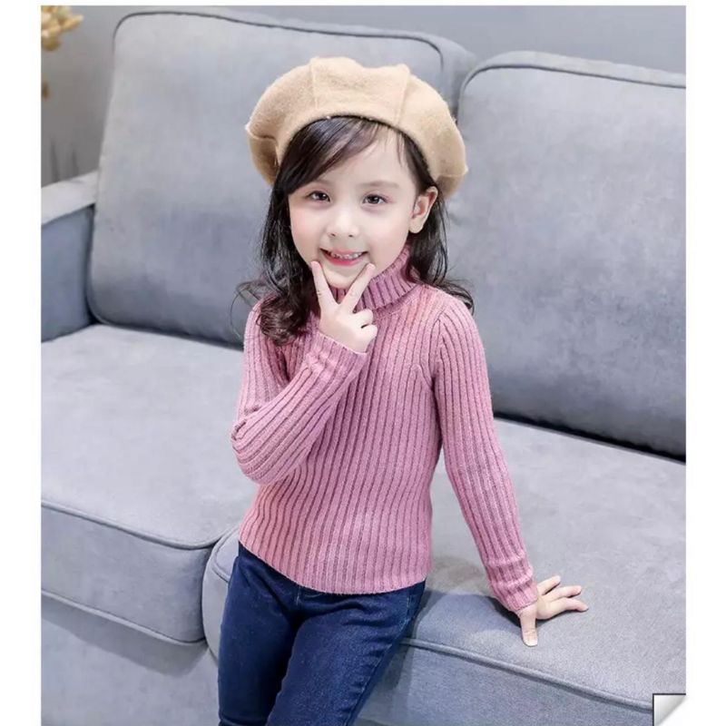 sweater rajut anak unisex kerah tinggi/turtleneck rajut anak anak laki laki dan perempuan 2-8thn/baju hangat anak