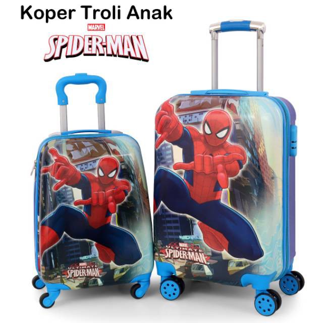 (RK)Koper Anak Laki 20 Inch 18Inch Spiderman Biru 4 Roda Fiber/Koper Sekolah Kabin Anak Ukuran Besar
