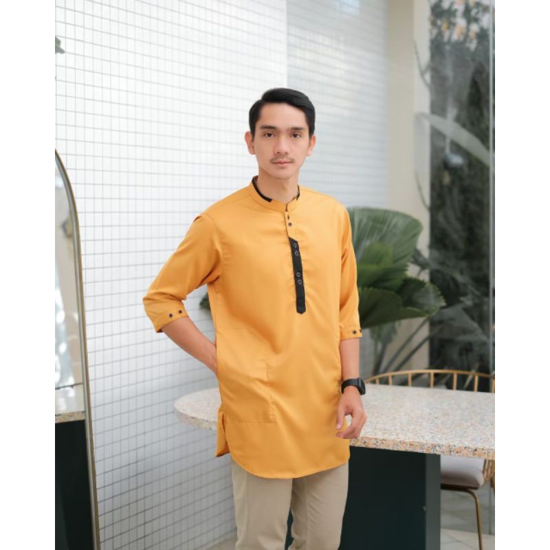 D2black Saviq Alanza Baju Koko Pakaian Muslim Pria Series Warna Kuning Mustard Baju Koko Kurta