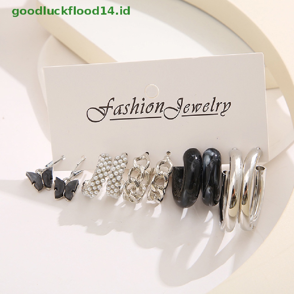 5 Pasang / Set Anting Mutiara Bahan Logam Untuk Aksesoris Wanita