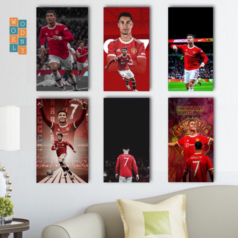 WOODENLY.ID - 15 x 30 CM MANCHESTER UNITED CRISTIANO RONALDO Hiasan Dinding Kamar Poster Kayu Wall D