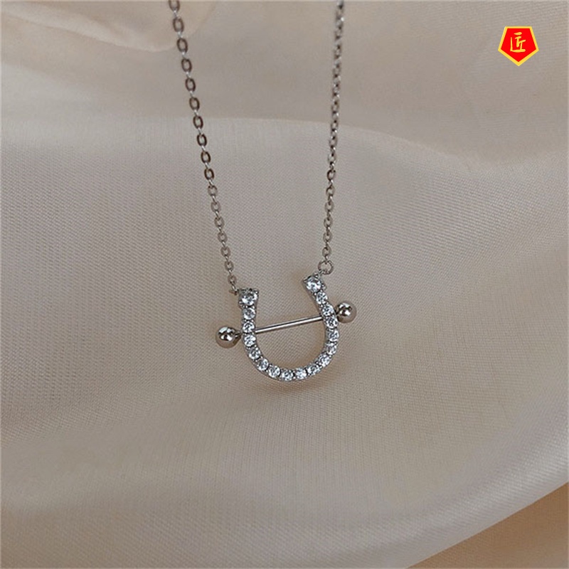 [Ready Stock]S925 Silver Horseshoe Necklace Women's Design Simple Temperament