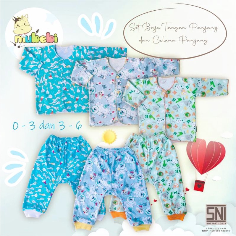 3 PCS SETELAN MUBEBI PANJANG BAYI NEWBORN KANCING DEPAN PIYAMA BAJU TIDUR  buat baby 0-3 m