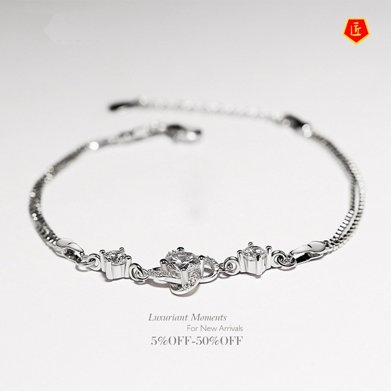 [Ready Stock]Fashion Diamond Silver Clover Bracelet