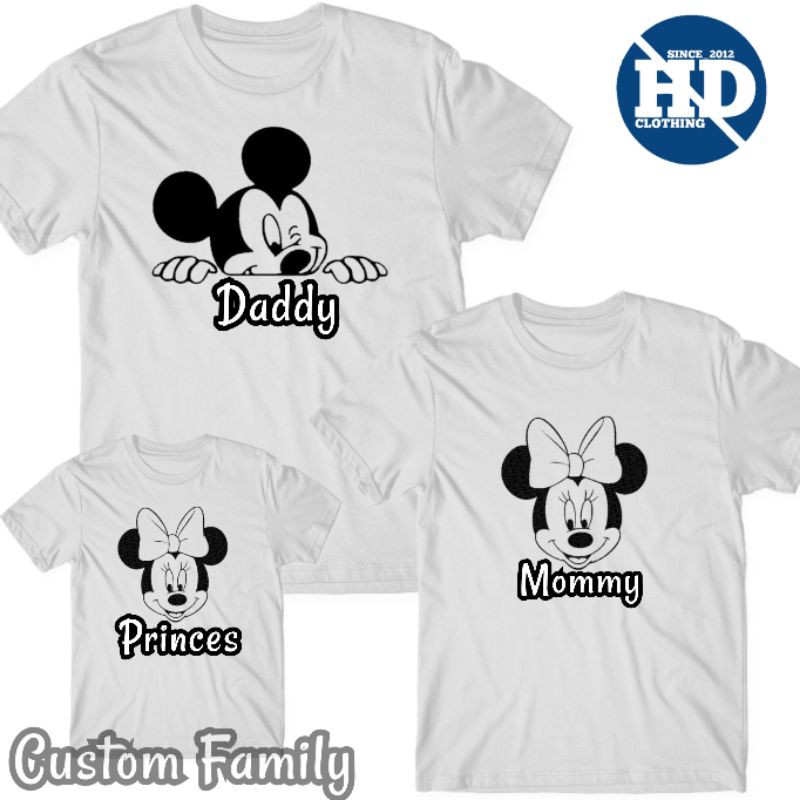 kaos custom gratis nama, baju couple keluarga motif mickey mouse