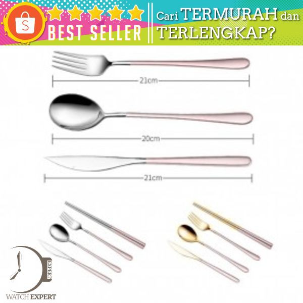 ROXY Cutlery Set Perlengkapan Makan Sendok Garpu Pisau Sumpit C70 - Silver