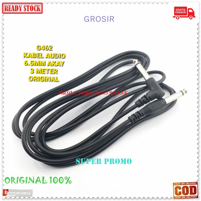 G462 ORI 100% kabel mic 3 meter jack akay akai guitar Gitar Bass Keyboard mic wireles receiver jek akai jack konektor adapter converter konverter splitter universal sambungan penyambung male multi  6,5 mm  Low Noise Walaupun di Gain yang tinggi. - Menghas