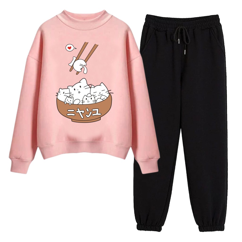 BESS - Baju Setelan Wanita Murah / Setelan Sweater + Celana - CAT BOWL