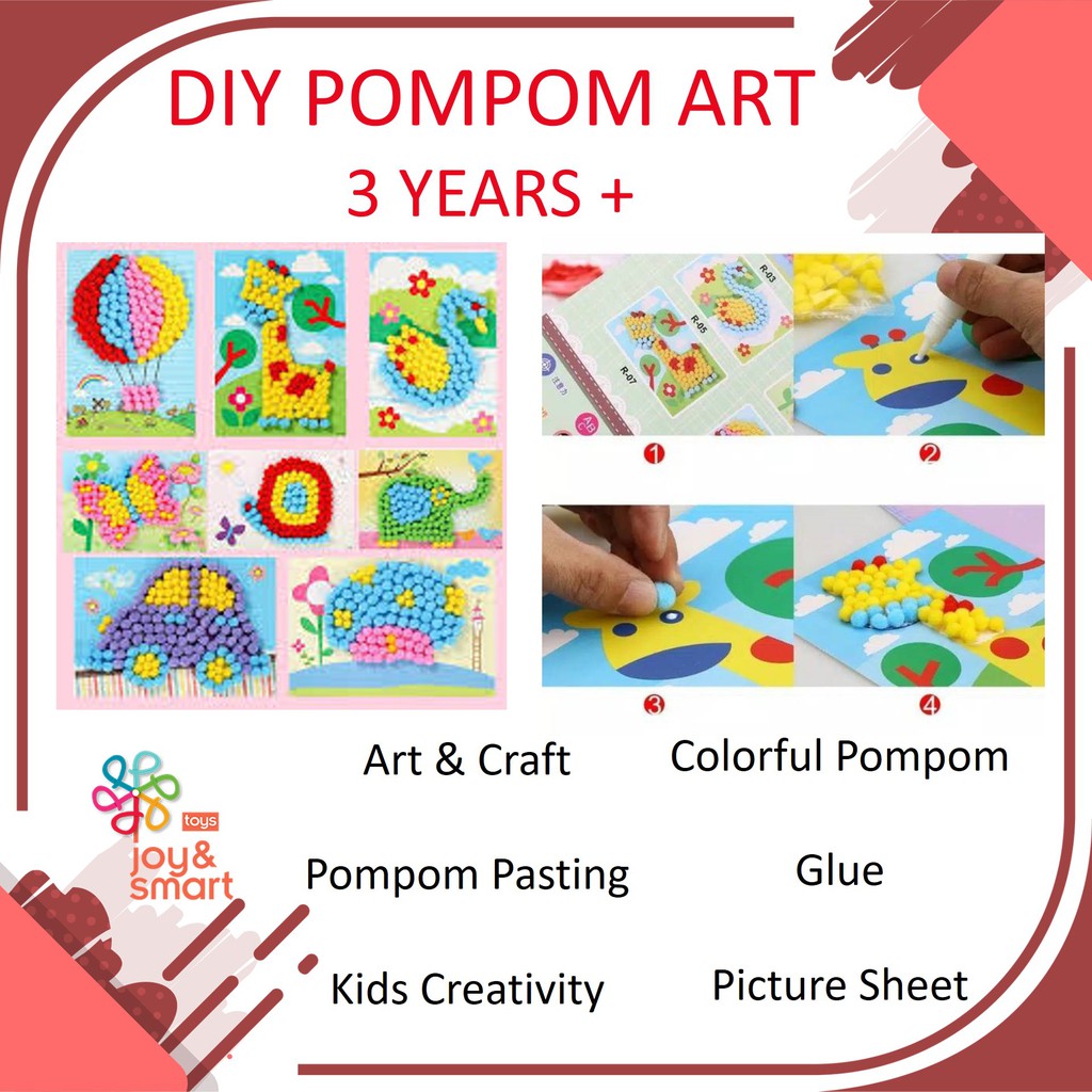 JOY SMART TOYS DIY POMPOM ART AND CRAFT  MENEMPEL MAINAN 