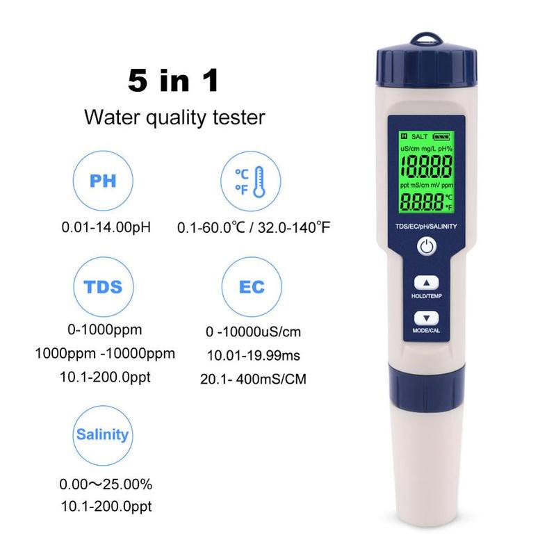 7 In 1 / 5 In1 TDS EC PH Meter Waterproof / Pena Pengukur PPM Kualitas Air Tester Hidroponik Temperature Tester