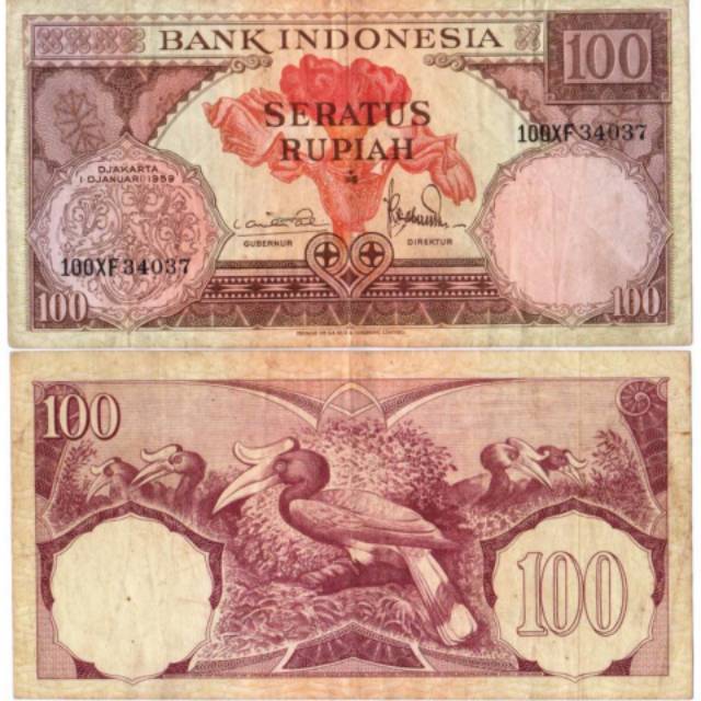 Uang Kuno Lama 100 Rupiah Seri Bunga Tahun 1959 #Bekas