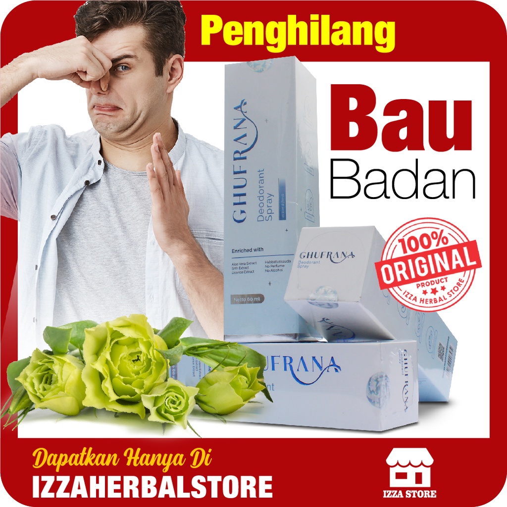 OBAT BAU BADAN KETIAK PERMANEN Ghufrana Natural Deodorant Spray Membantu MENCERAHKAN Ketiak Gidza Tawas ORIGINAL