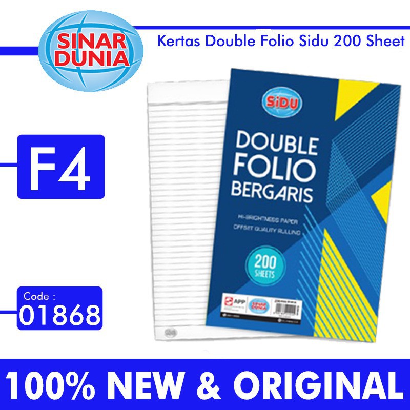 

Sinar Dunia Kertas Double Folio Bergaris 200 Lbr SiDu / 32 x 42 cm
